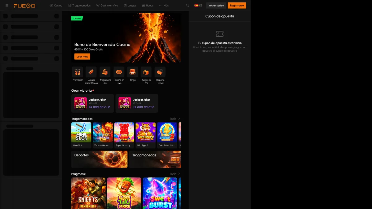 Sportbook de Fuego con la línea de fútbol, tenis y esports del día