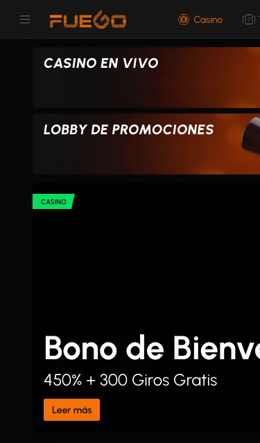 Versión móvil de Fuego Casino abierta en el navegador de un celular